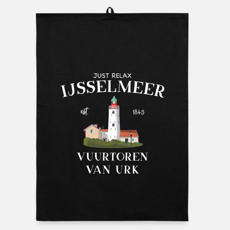 Urk Lighthouse, IJsselmeer Netherlands, Drawing Organic dish towel