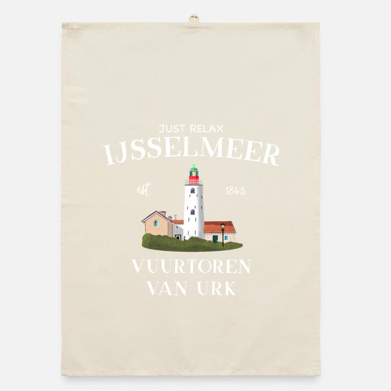 Urk Lighthouse, IJsselmeer Netherlands, Drawing Organic dish towel