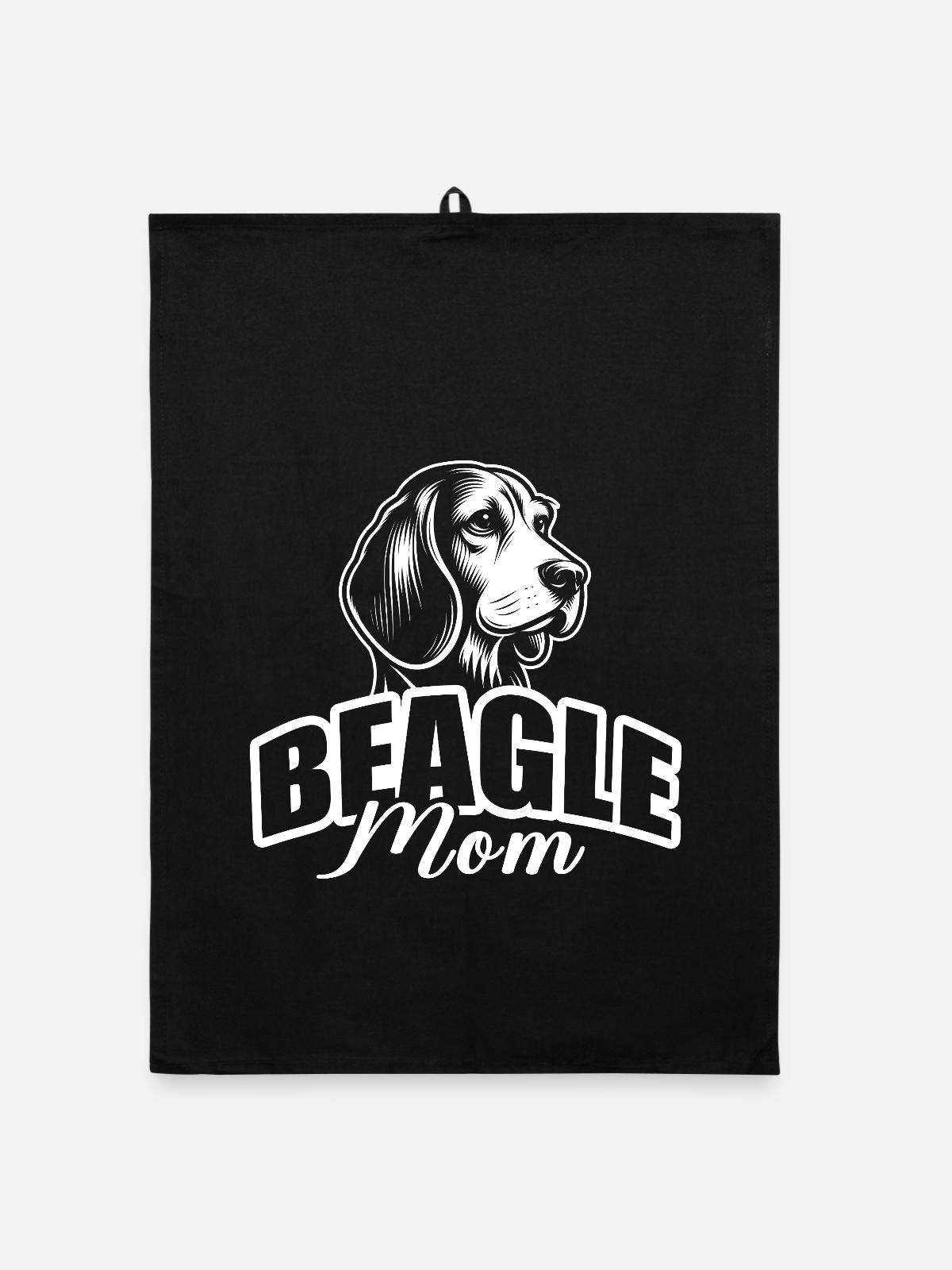 "Beagle Mom" mit Hundekopf - Organic Geschirrtuch - Schwarz - Vorne