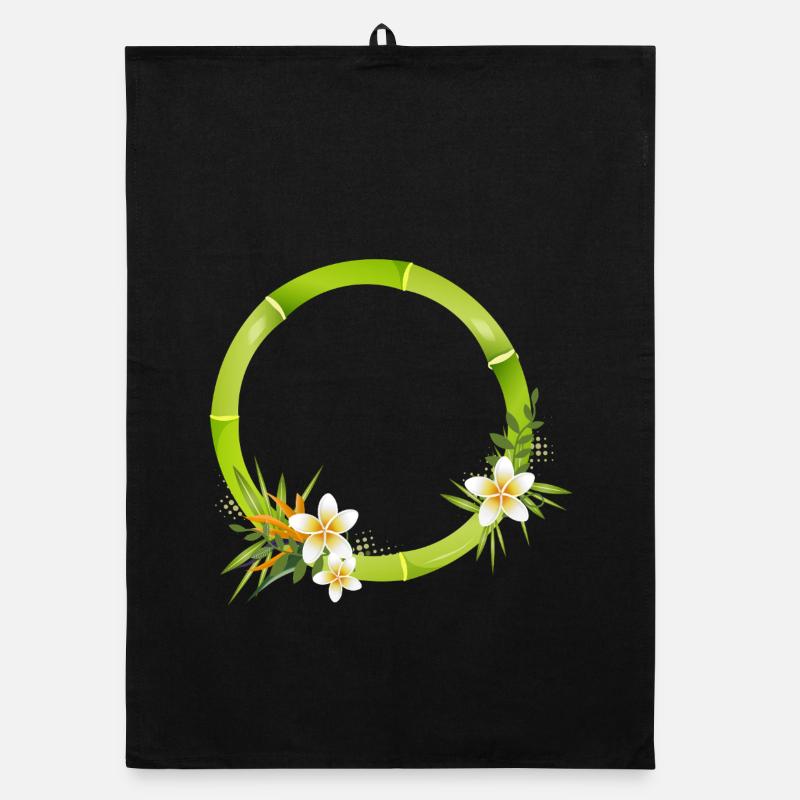 Bamboo frame with tropical leaves & flowers Organic dish towel