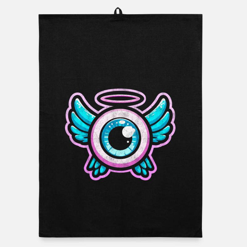 Whimsical Eye with Angel Wings Design Organic dish towel