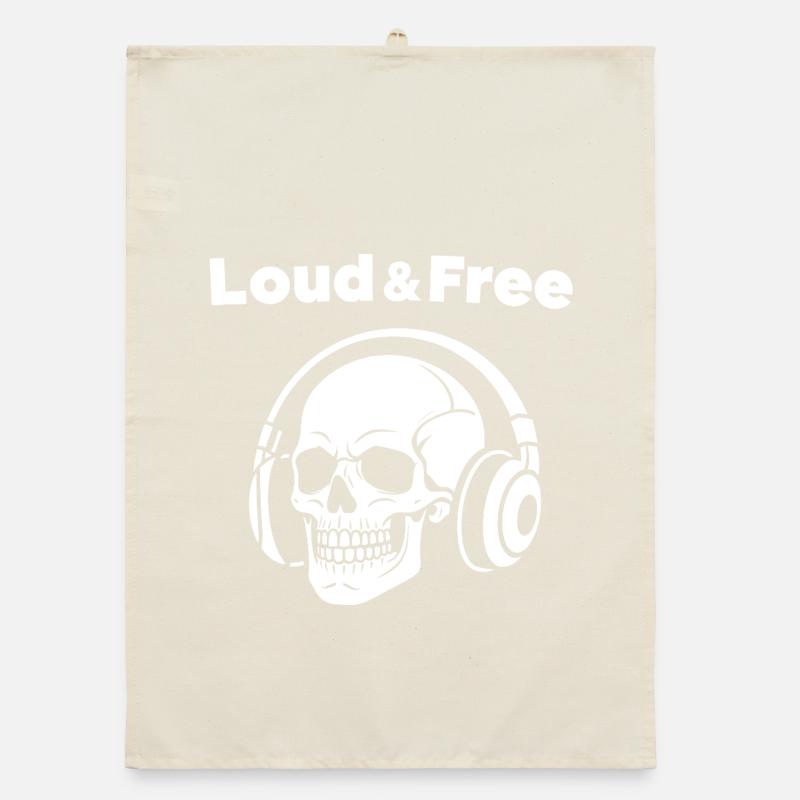 Skull mit Kopfhörer – Laut Frei Organic Geschirrtuch