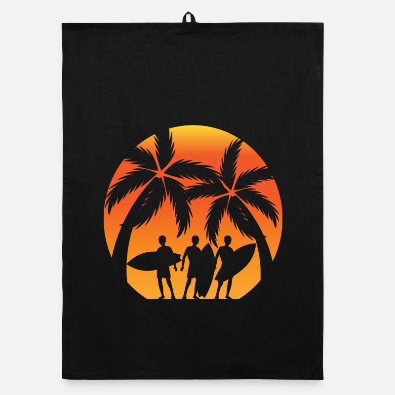 Sunset Surfer Palm Trees Organic dish towel