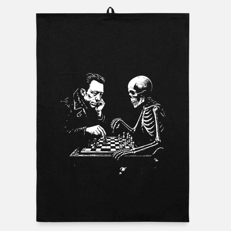 Camus and Skeleton Chess Duel Organic dish towel