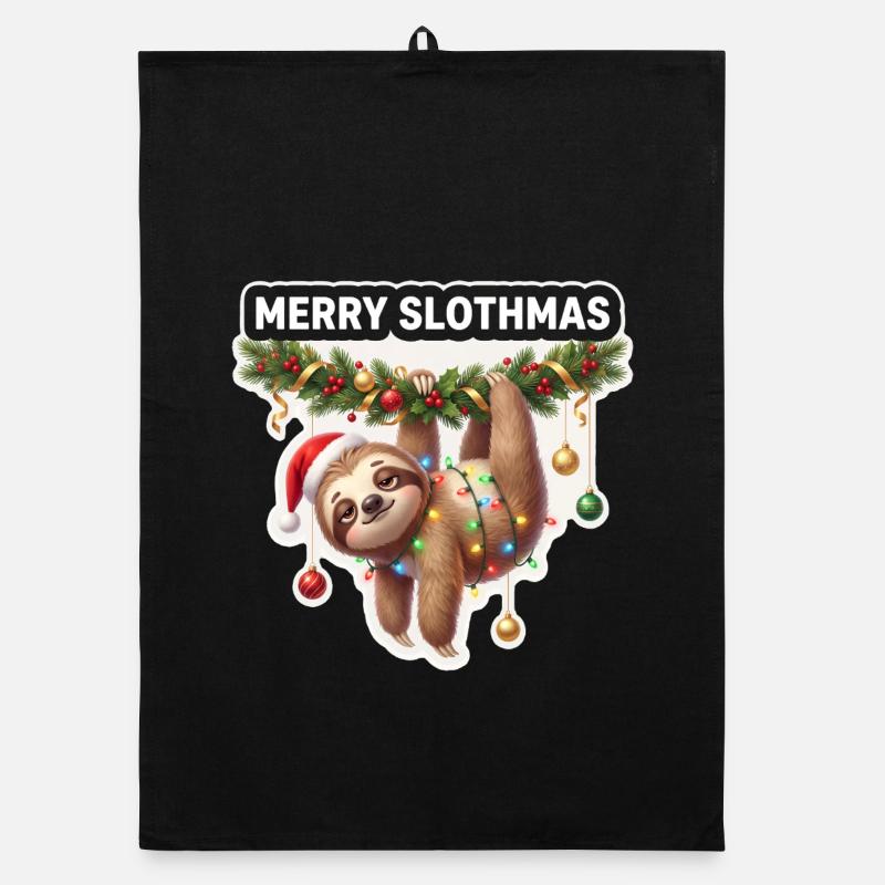 Frohe Slothmas Lichterkette Organic Geschirrtuch