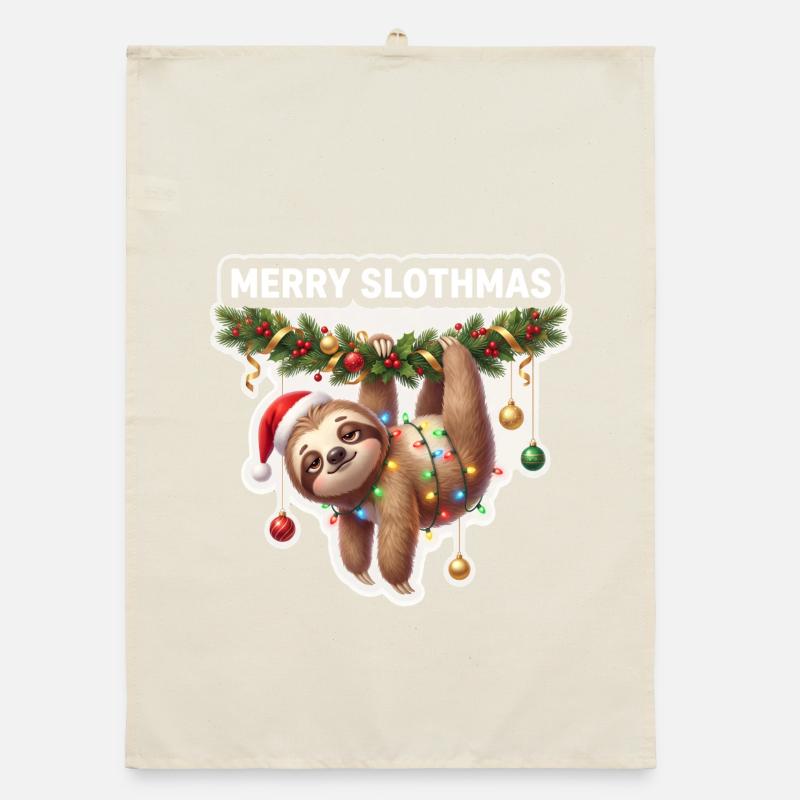 Frohe Slothmas Lichterkette Organic Geschirrtuch