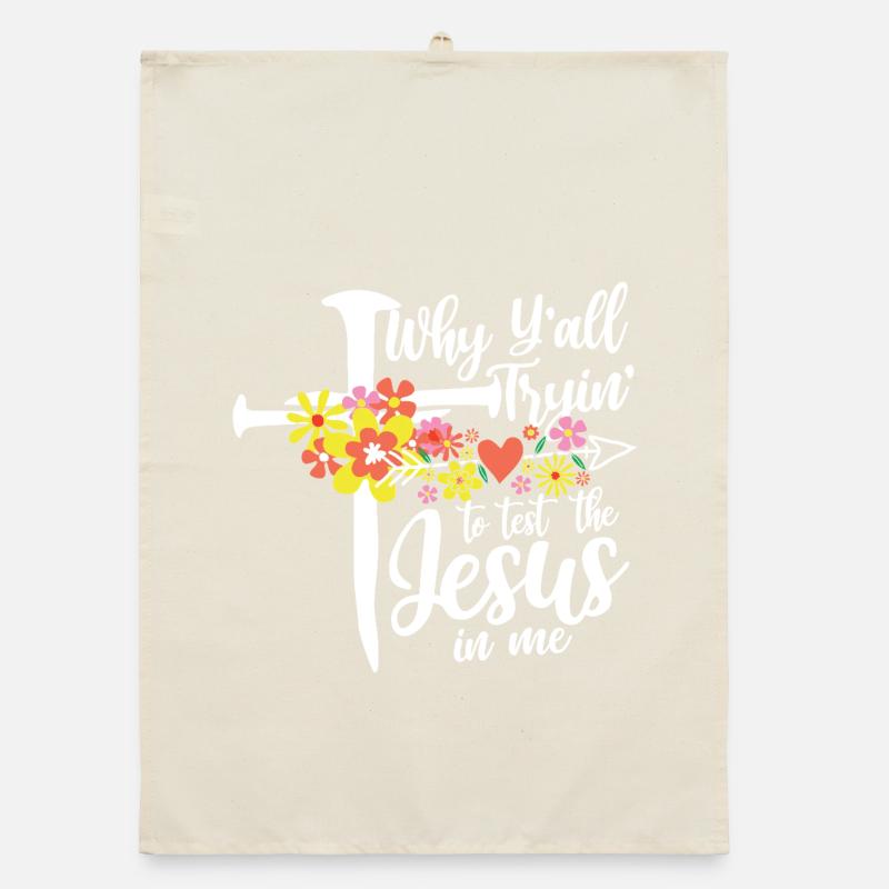 Croix de fleurs : Jésus en moi Torchon bio