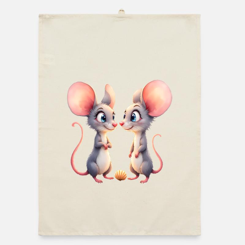 Petites souris face à face Torchon bio