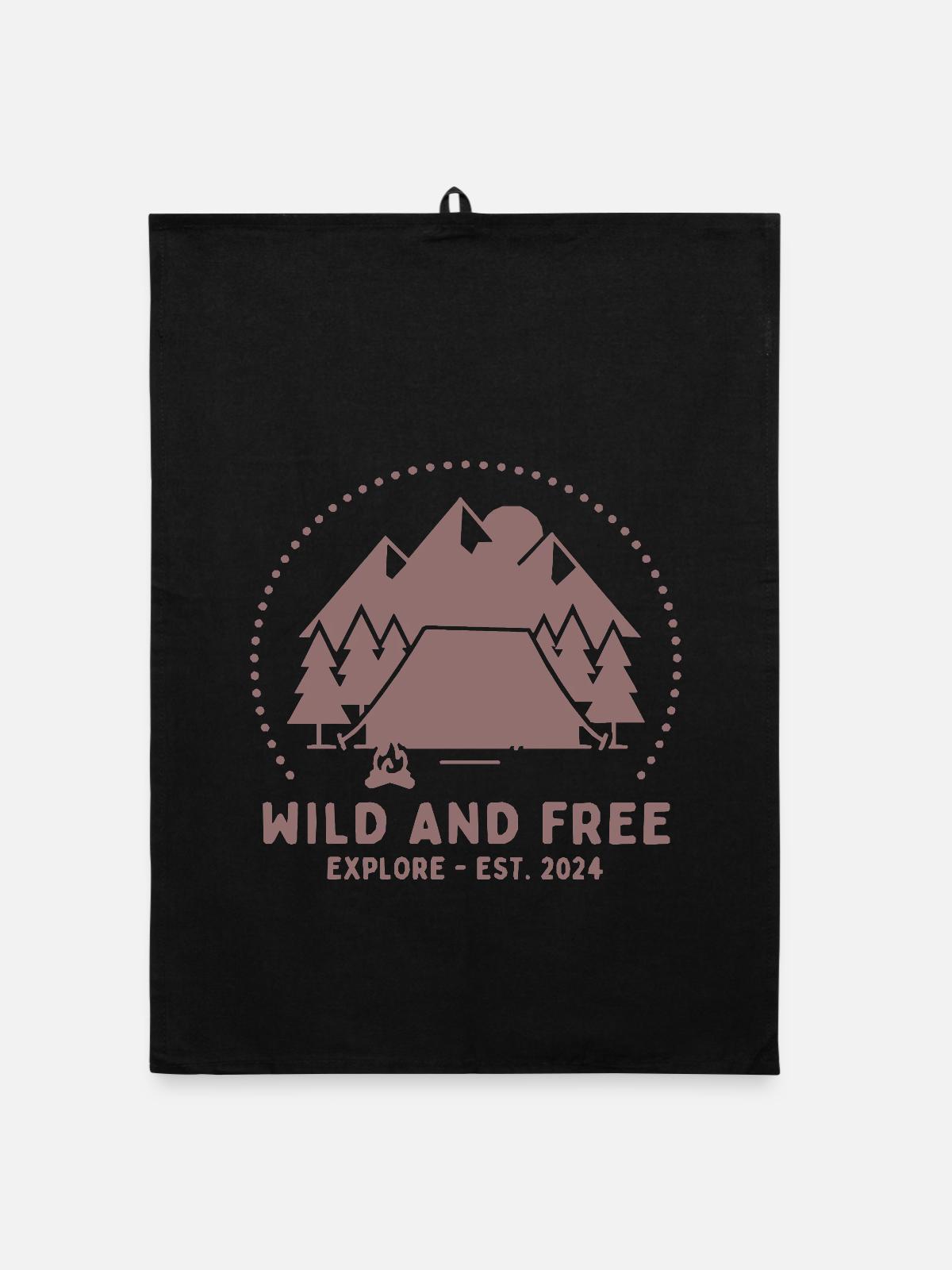 Wild und Frei Bergcamping - Organic Geschirrtuch - Schwarz - Vorne