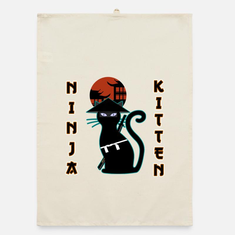 Ninja cat samurai kitten Assassin kitty Meow Organic dish towel