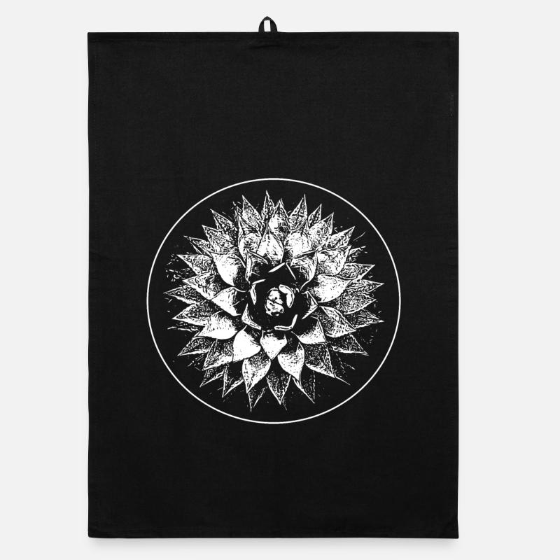Floral lino-engraved mandala in circle Organic dish towel