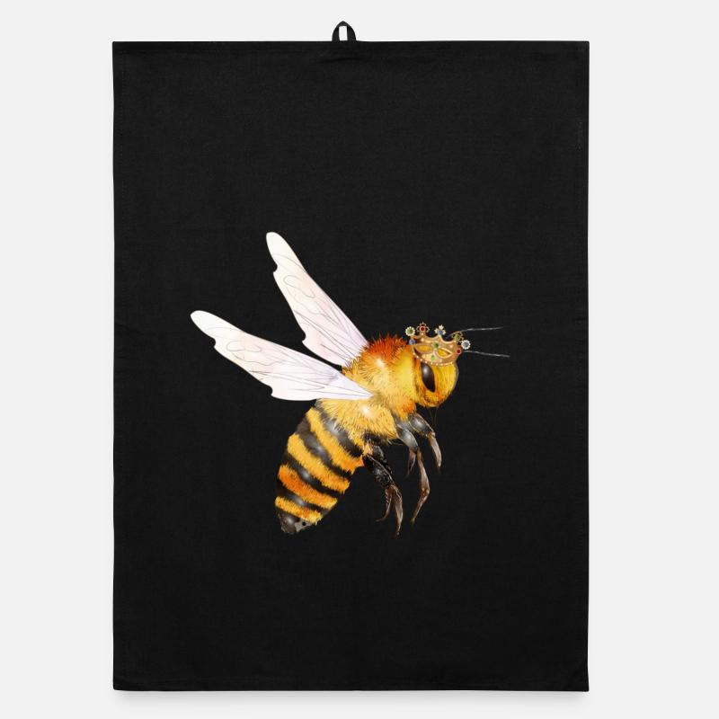 Flying queen bee hand drawn Organic dish towel