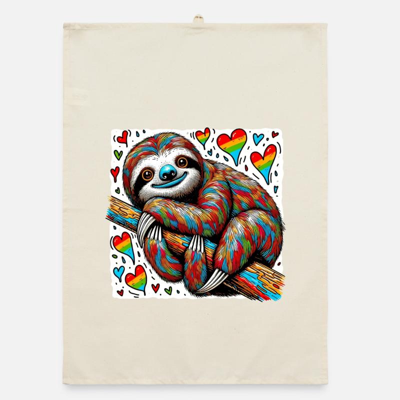 Sloth with Hearts Organic dish towel