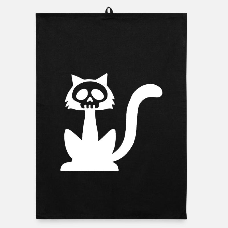 Tête de mort chat blanc Torchon bio