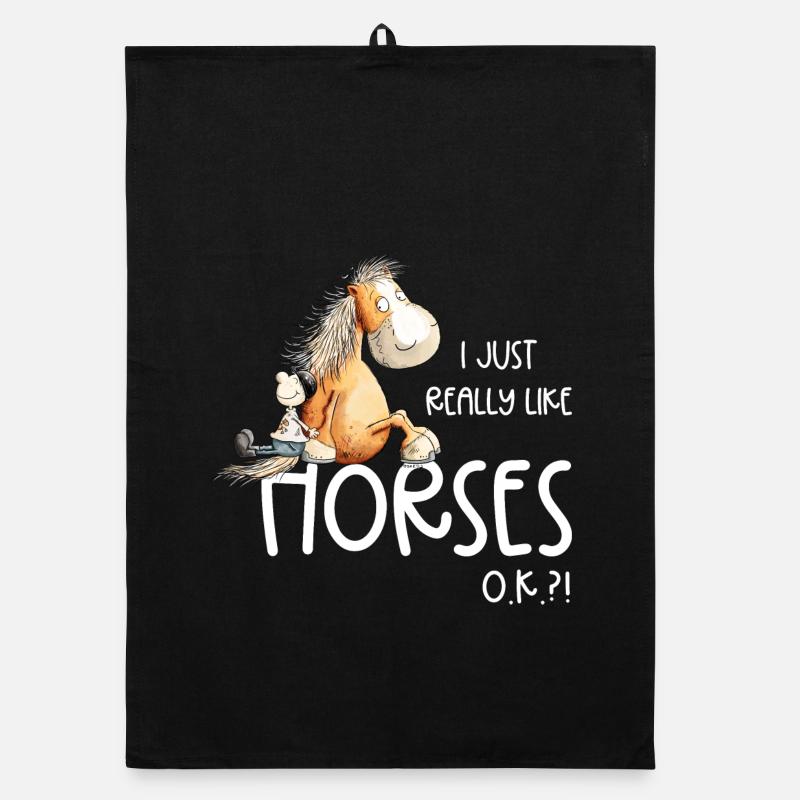 I Just Really Like Horses Pferde Cartoon Pferd - Organic Geschirrtuch - Schwarz