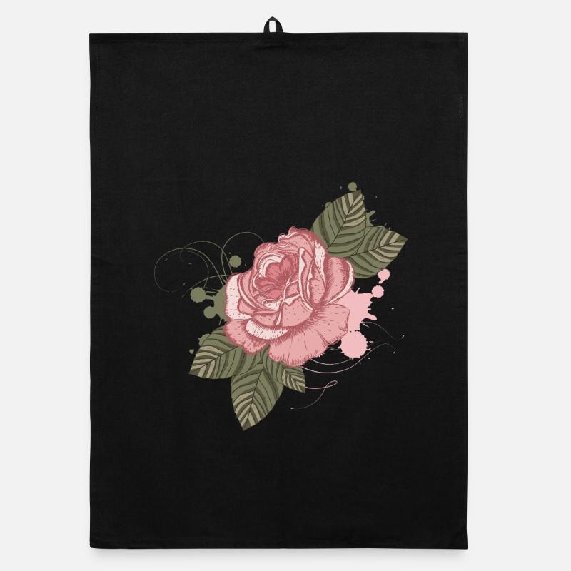 Nostalgic vintage rose with graffiti elements Organic dish towel