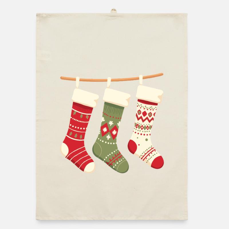 Three Stockings Christmas Pattern Organic dish towel