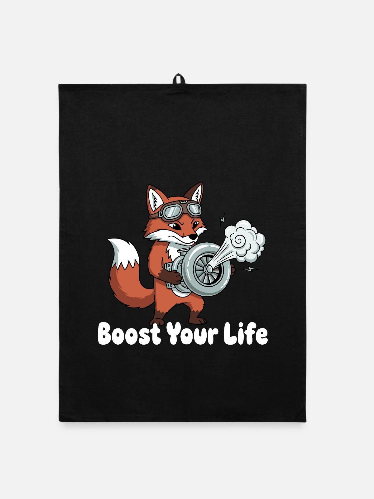 Fuchs mit Jetbike Boost - Organic Geschirrtuch - Schwarz - Vorne