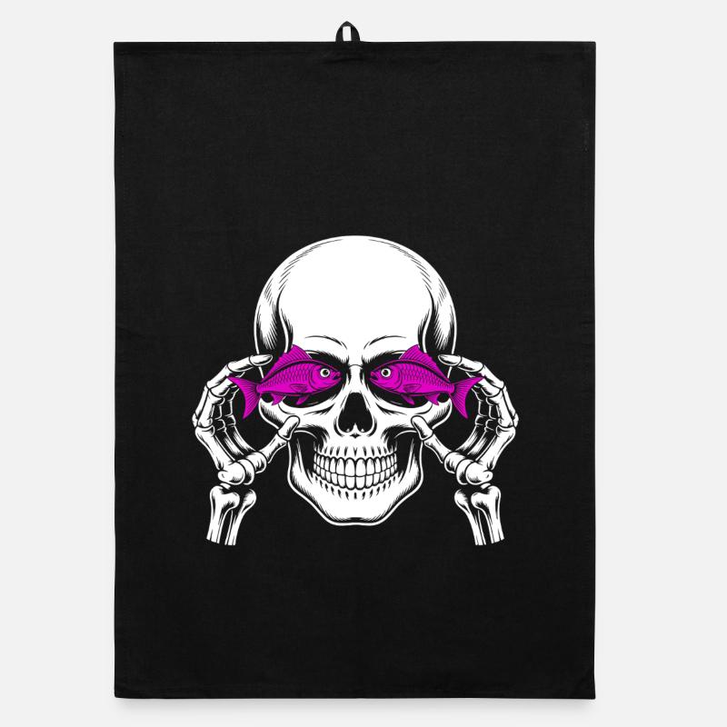 Skull and crossbones with fish Organic dish towel