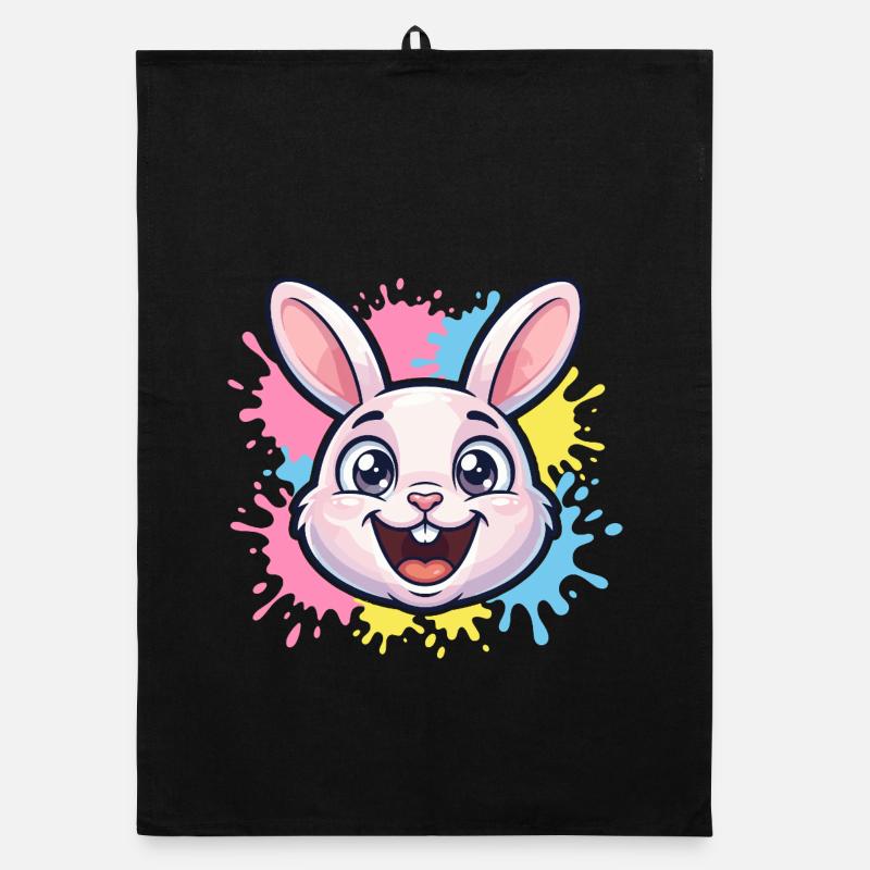 Fröhliche Hasen-Illustration mit Farbspritzern Organic Geschirrtuch