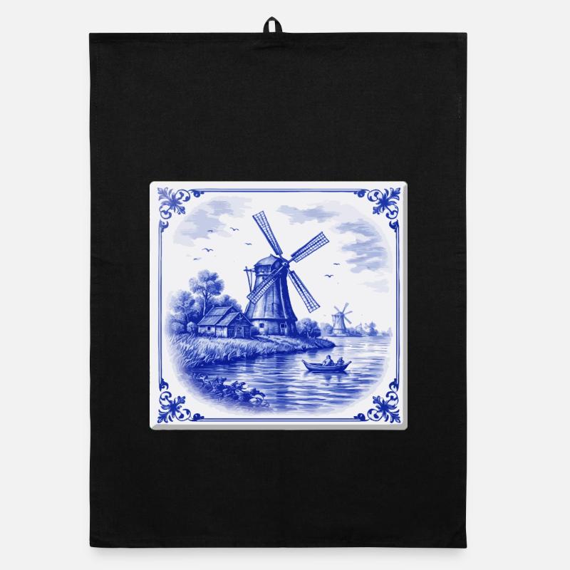 Delft Windmill by the Lake Organic dish towel