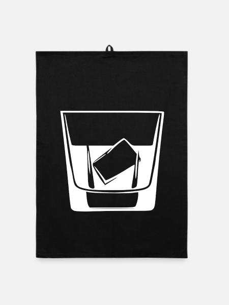 Whiskey Glas Geschenk Barkeeper Kellner  - Organic Geschirrtuch - Schwarz - Vorne