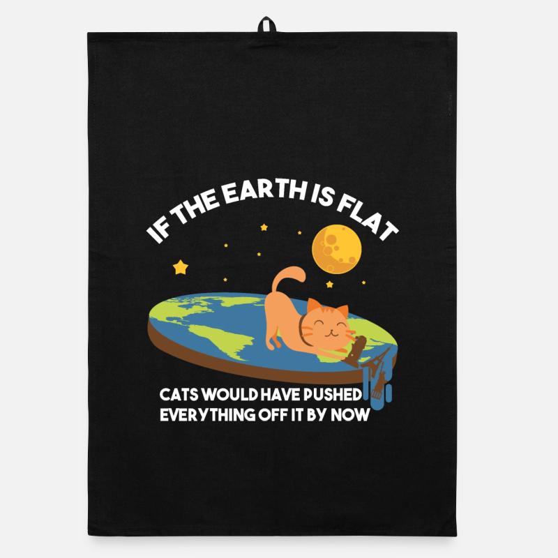 Flat Earth Cat Satire Organic dish towel