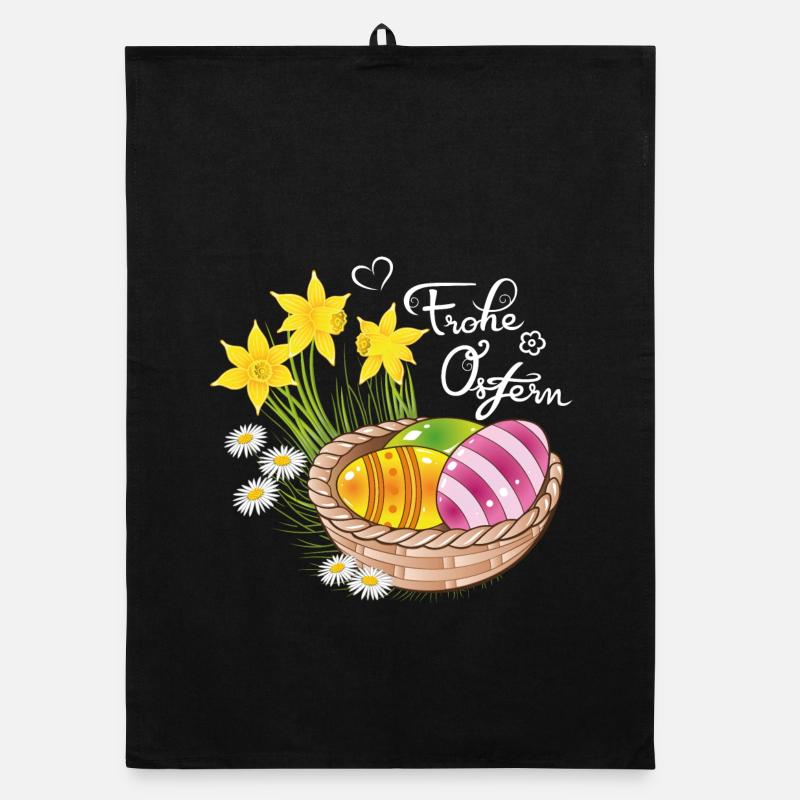 Happy Easter Easter basket Easter eggs Easter flowers eggs Organic dish towel