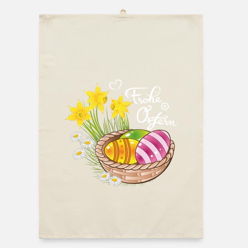 Happy Easter Easter basket Easter eggs Easter flowers eggs Organic dish towel