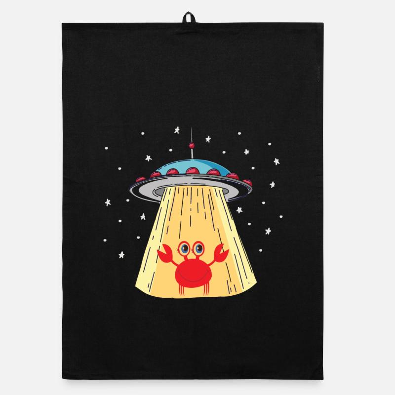 Alien Crab Visitor - Organic dish towel - black