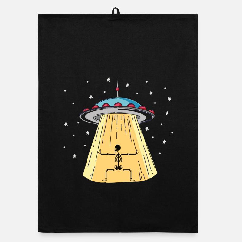 UFO with skeleton light installation Organic dish towel