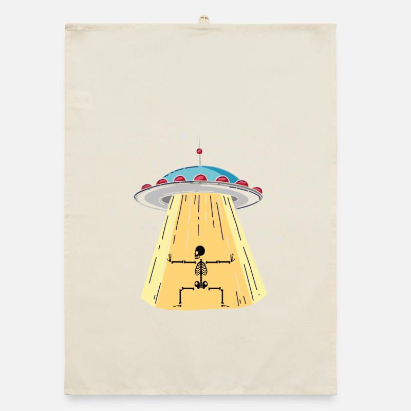 UFO with skeleton light installation Organic dish towel