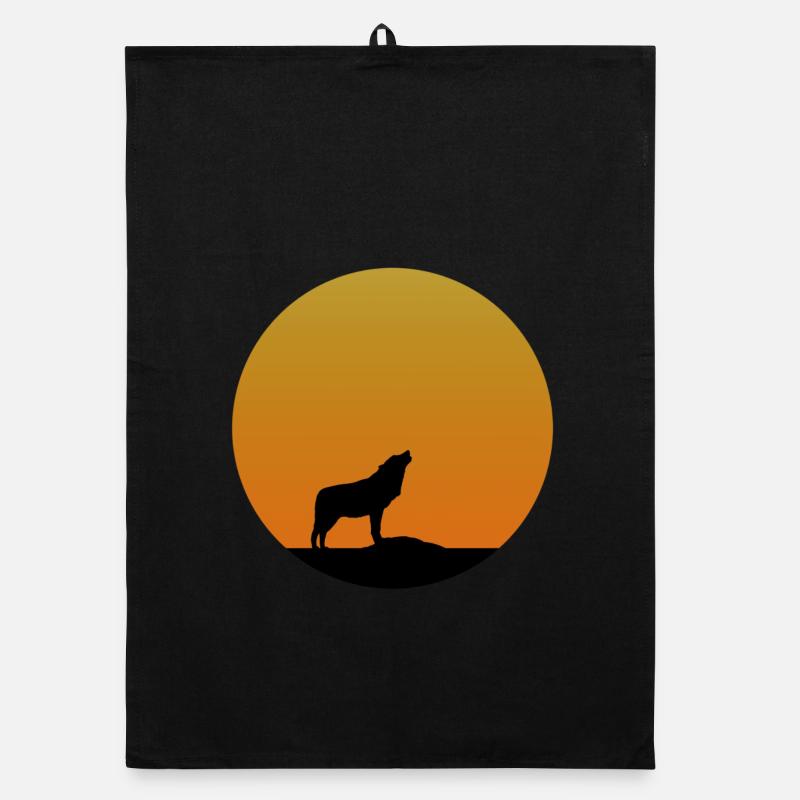 Wolf Sunrise - Organic Geschirrtuch - Schwarz