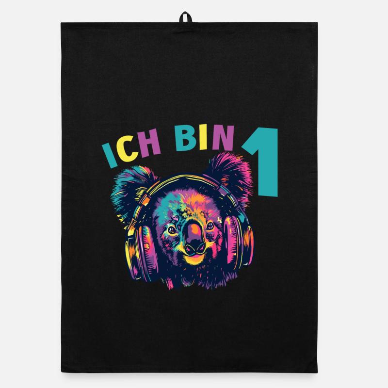 1.Geburtstag Koala Koalabär mit Kopfhörer Musik Organic Geschirrtuch