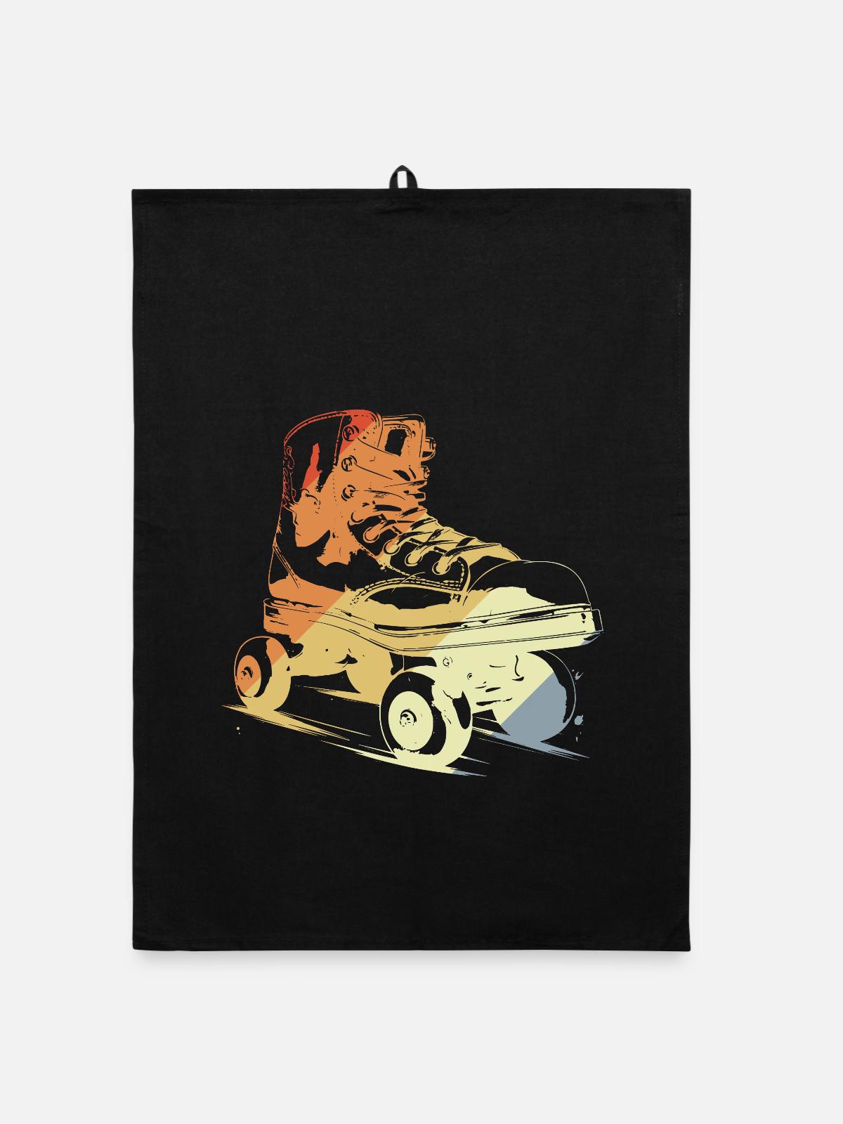 Retro Roller Skates Zeichnung - Organic Geschirrtuch - Schwarz - Vorne