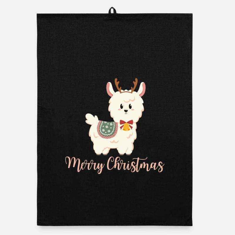Alpaga pour Noël - Joyeux Noël - Torchon bio - noir