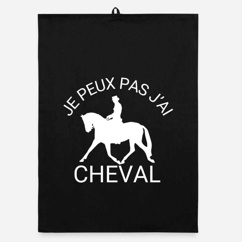 Je peux pas j'ai cheval - Torchon bio - noir