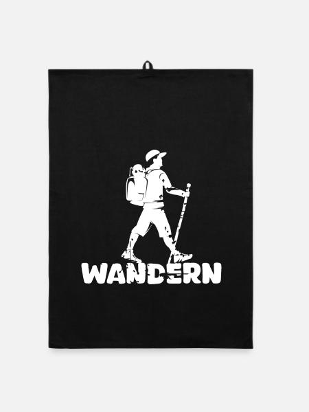 wandern Wanderer Outdoor Natur Berge Symbol Logo - Organic Geschirrtuch - Schwarz - Vorne