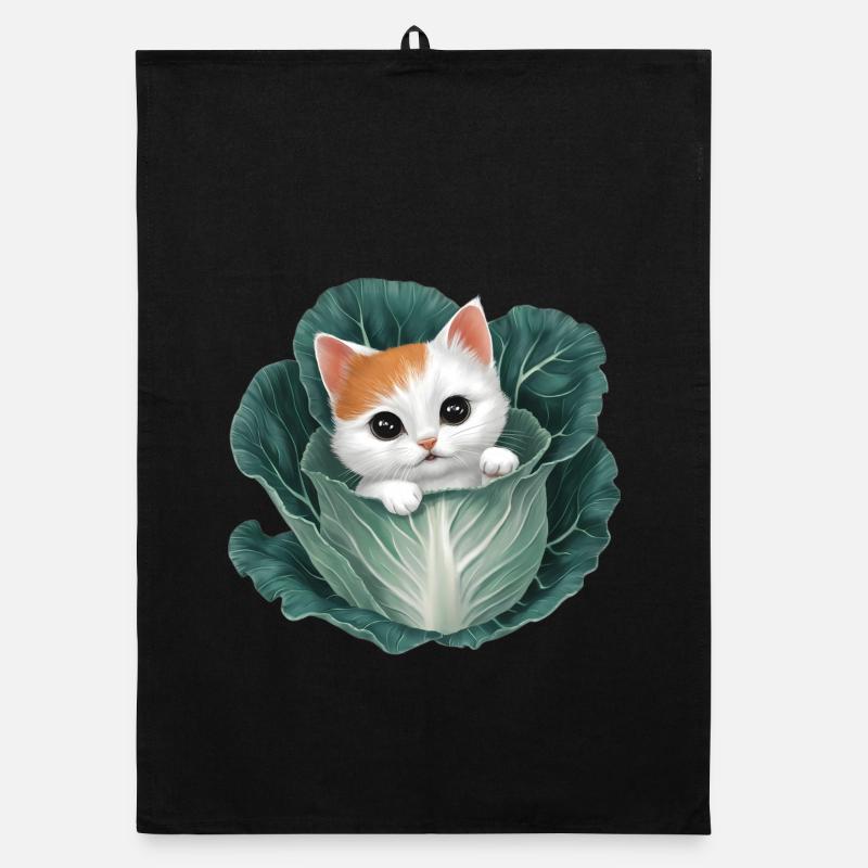 Kitten Peeking from Cabbage Leaf Organic dish towel
