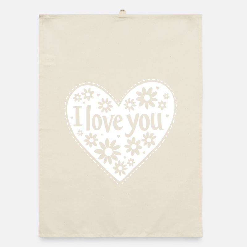 I Love You, White Organic dish towel