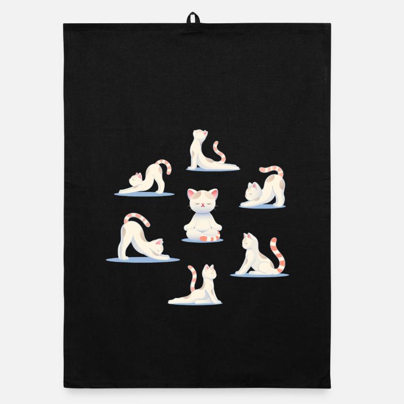 Chat dans les poses de yoga – Relaxation et pleine conscience Torchon bio