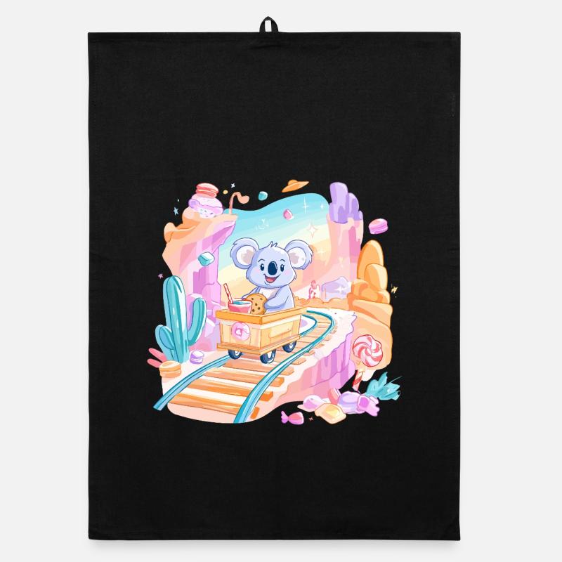 Koala on candy train Organic dish towel