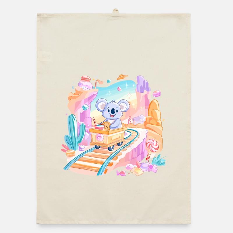 Koala on candy train Organic dish towel