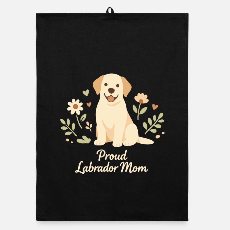 Chien Labrador Retriever Maman Fleur Mignonne - Torchon bio - noir