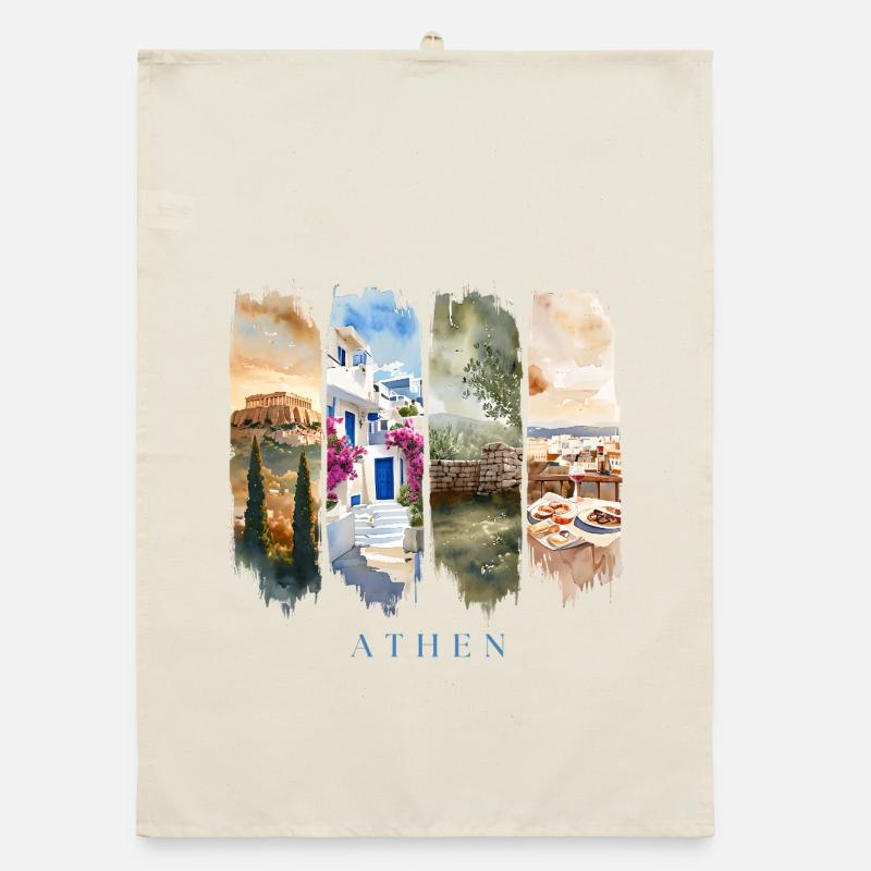 Design d’Athènes – Motif de voyage en Grèce Torchon bio
