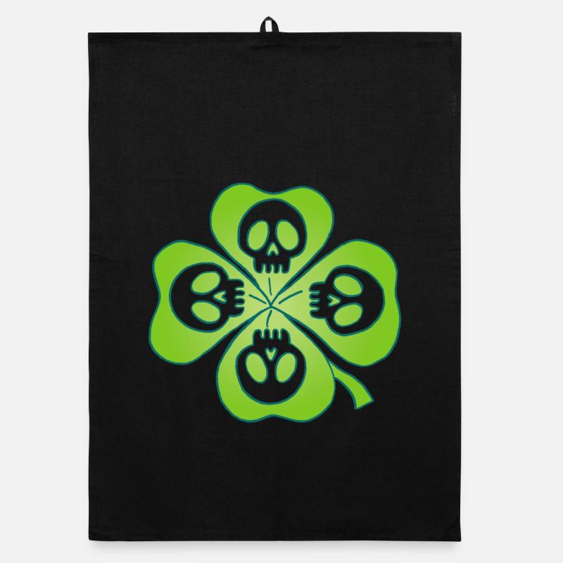 Schädel und vierblättriges Kleeblatt Organic Geschirrtuch