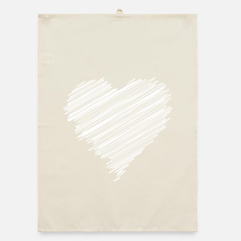 White scribble love heart Organic dish towel