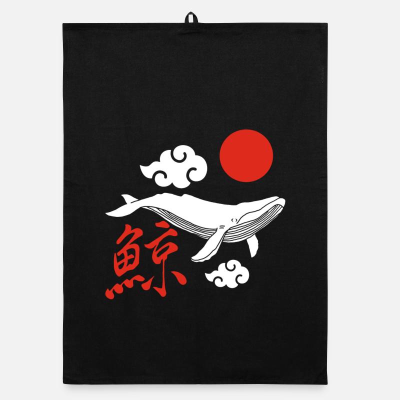 White whale and red sun Organic dish towel