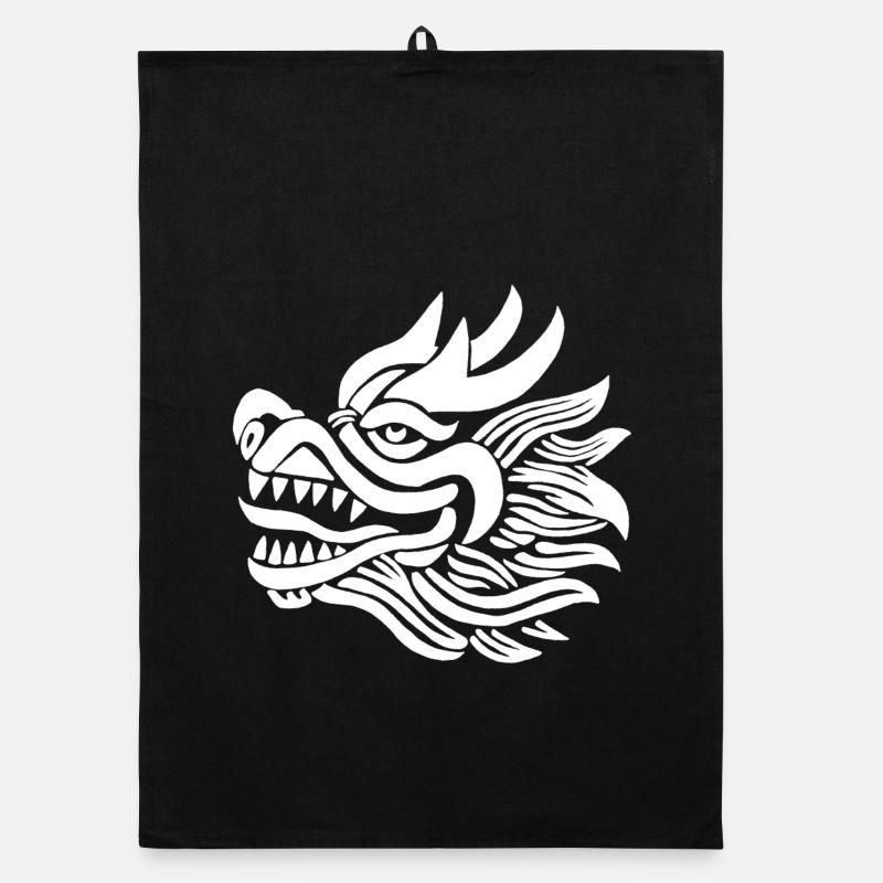 Tête de dragon chinois (blanc) Torchon bio