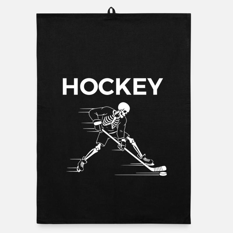 Skeleton plays Hockey  Organic dish towel